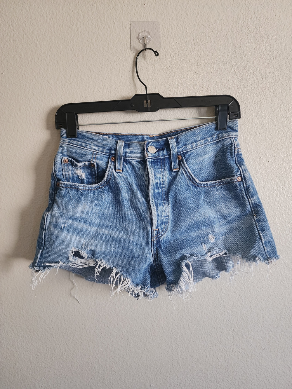 Levi's Premium 501 Original Distressed High Rise Shorts Light Wash W25 Cutoffs